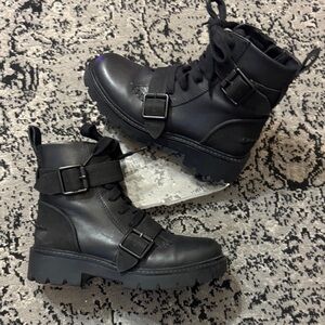 UGG Black Leather Combat Boots
